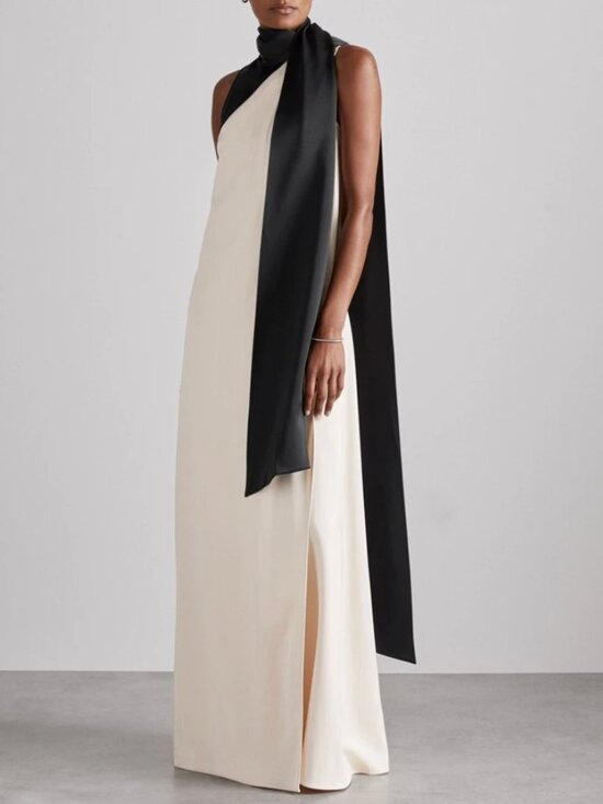 Reiss Dresses & Skirts - REISS  Isobel Atelier Maxi Dress UK10/UA6 Black/Ivory Sash-Neck Satin Occasion